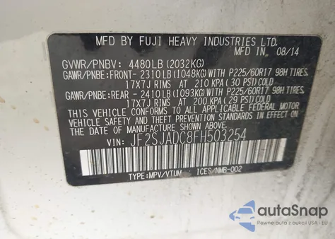 2015 Subaru Forester 2.5I Premium из США, поврежденный, VIN JF2SJADC8FH503254